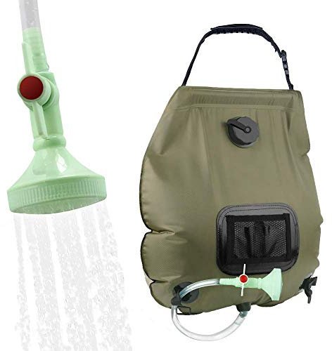 LOMUG Bolsa de Ducha Solar, 20 L Bolsa de Ducha de Camping Portatil Ducha para Exterior Solares Bolsa de Agua, Bolsa de Ducha con Manguera y Cabezal Cabezal de Ducha para Acampada Senderismo Escalada