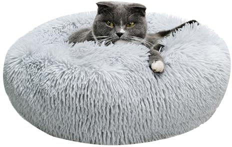 Baguuaray Hundebett Rund Katzenbett 40cm Flauschig Donut Waschbar rutschfest Weicher Flauschig Katzenkissen für Kleine Hunde, Katzen (Hellgrau)