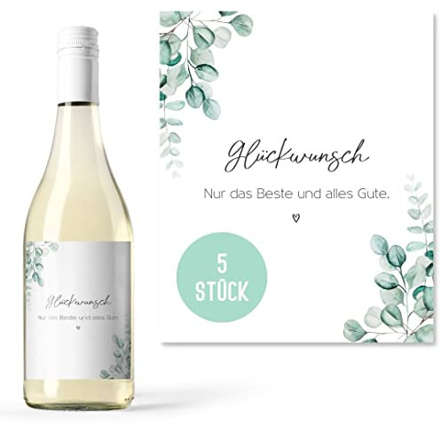 Flaschenetiketten Geburtstag (5 Stück) | Geschenk zum Geburtstag für Frau und Mann | Aufkleber Sektflasche, Weinflasche selbstklebend | Geburtstagsgeschenk Freunde (Birthday Edition #6 Eucalyptus)
