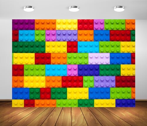 BELECO 7x5ft Fabric Colorful Blocks Photography Backdrop Kids Building Blocks Theme Birthday Party Backdrop Colored Toy Bricks Building Chips Boy Girl Baby Shower Banner Cake Table Decor Photo Props