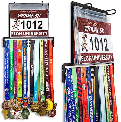 Goutoports Medal Hanger Display for Runner - Race Bib Holder - Medal Holder Display Rack - 3 Rows Medal Hanger - Sturdy Black Steel Metal - Displays Over 30 Medals 50 Race Bibs