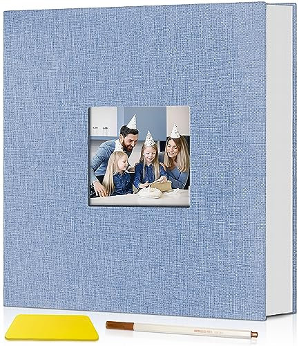 Popotop Fotoalbum selbstklebend mit Bildanzeigefenster, 40 Seiten DIY Scrapbook Album für 10x15 Bilder, Leineneinband Erinnerungsbuch für Baby Hochzeit, mit Scraper und Metallic Stift