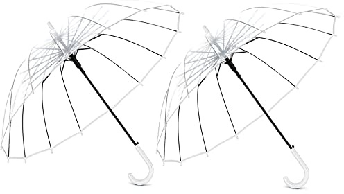 Meichoon Lot de 2 parapluies voyage à bulles transparentes pluie mariage 16 baleines fibre verre grande taille coupe-vent, ouverture automatique, transparent pour femmes et