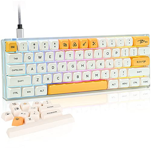 SOLIDEE 60% mechanische Gaming-Tastatur,hot-swap-fähige Tastatur mit rote Schalter,RGB-Hintergrundbeleuchtung,61 Tasten XDA-Tastenkappen Kompakt NKRO Tastatur,Typ-C-Kabel für Win/PC/Mac(Honey Milk)