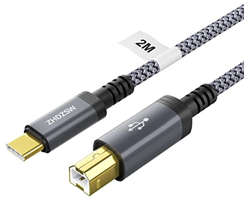 USB B anf USB C Kabel 2M USB C Druckerkabel Geflochten Geeignet fürMacBook Pro/Air, Matebook, Dell, HP, Canon, Scanner, Digital Piano,MIDI etc
