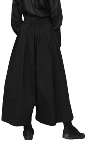 Men's 2024 Gothic Dark Style Loose Cropped Hakama Pants Wide Leg Pants Sense Samurai Pants Black L