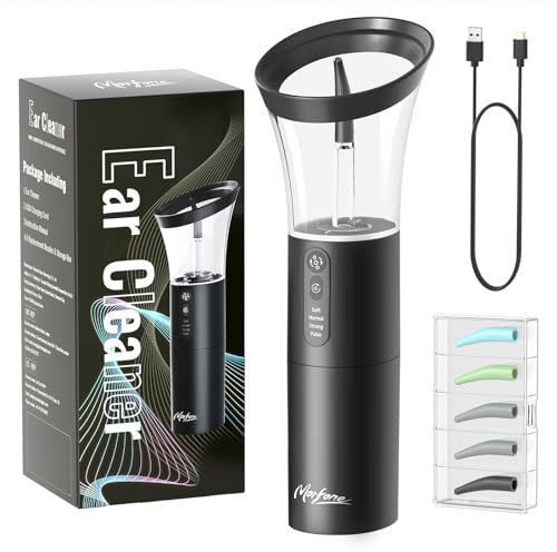 Morfone Ohrenschmalz Entferner,Einhandbedienung, 4 Modi, Sicherheitswarnungen, IPX6 Wasserdichtem, 5-Düsen Ohrenreiniger. Ohrreiniger für Erwachsene, Ohrenschmalz Entferner Kinder