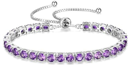 FANCIME Sterling Silver Classic Amethyst Tennis Bracelet for Women