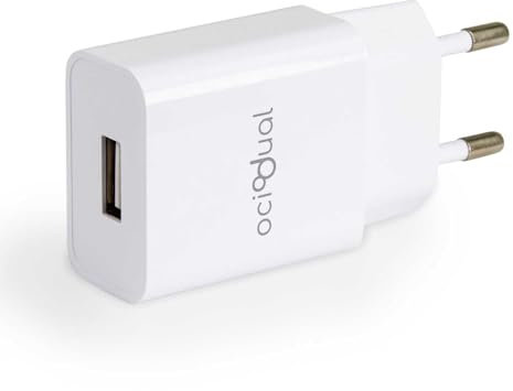 OcioDual Cargador USB para Teléfonos, Blanco, 1x USB, 2A, 10W, Tablets, Smartphones, Adaptador de Carga, Alimentador de Corriente, 2 Pines, Europeo