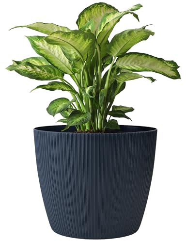 KONZEPT Blumentopf 5,2 l, gerillte Struktur 22 cm, Übertöpfe für Zimmerpflanzen aus Kunststoff ideal für Wohnzimmer, Küche und Balkon