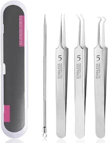 Blackhead Remover Comedone Squeezer Set, Acne Whiteheads, Blackhead Remover with Stainless Steel Box for All Skin Types, Set of 4