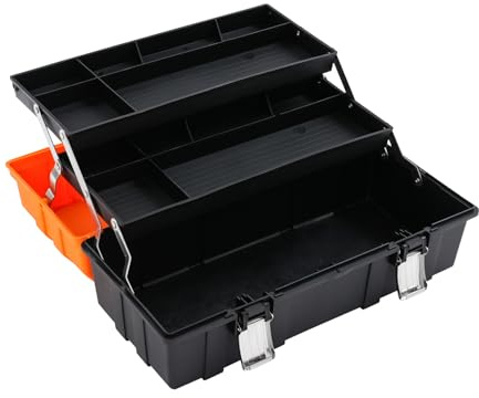 3-stufige Werkzeugkoffer leer Werkzeugkiste aus ABS mit Eingelegte Teile-Box, Faltbare Werkzeugkasten Werkzeugbox mit Eisenschnallen, Abschließbar Werkzeugkiste leer Werkzeug Aufbewahrungsbox