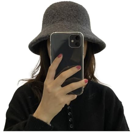 Qiantull Sombrero de campana de invierno para mujer, sombrero de pescador, gorro de invierno, gorro de punto, gorro de invierno, gorro de fieltro, vintage, gorro de lana para mujeres y niñas, gris