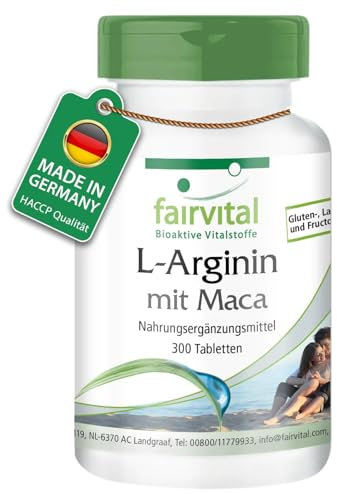 Fairvital | L-Arginin + Maca Plus - 300 Tabletten - HOCHDOSIERT - mit 1245mg L-Arginin, Beta-Glucan, OPC, Zink + 6250mg schwarze Maca-Wurzel pro Tagesdosis
