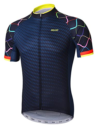 ARSUXEO Mens Cycling Jersey Short Sleeves Mountain Bike Jersey Bright Bike T-Shirt Breathable Cycle Top ZY845 L