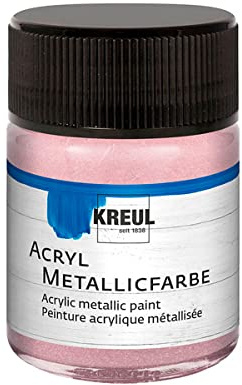 KREUL 77586 - Acryl Metallicfarbe, 50 ml Glas in metallic roségold, glamouröse Acrylfarbe mit Metalliceffekt auf Wasserbasis, cremig deckend, schnelltrocknend und wasserfest