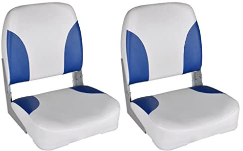 vidaXL Bootssitze, 2 Stück, faltbar, mit Kissen, Bootsstuhl, Lenksitz, praktisch, bequem, für den Außenbereich, Blau und Weiß, 41 x 36 x 48 cm