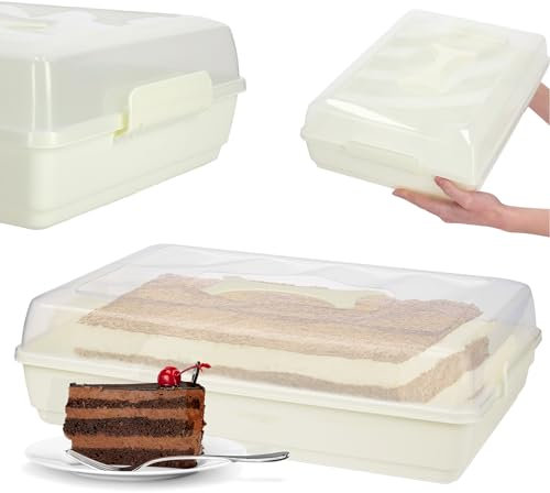 KADAX Boîte à gâteau, à muffins, avec couvercle et poignée, 44 x 30 x 12,5 cm, pour le transport, en plastique et tôle, rectangulaire, qualité alimentaire, crème