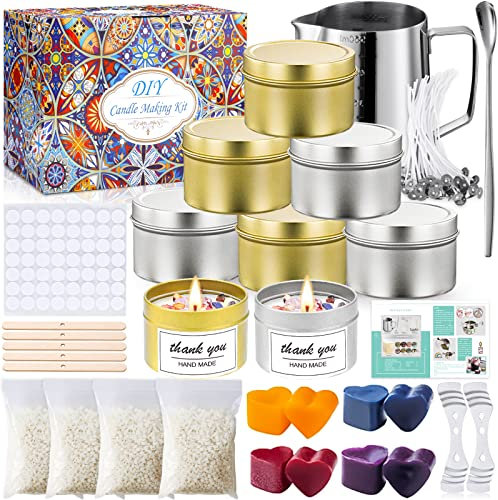 McNory Kit per Fabbricazione Candele DIY, Fabbricazione Candele Kit DIY Set Regalo,480g Cera d’api Naturale, 50 Stoppini Cerato con Sostenitori,8 Candele Fai-da-Te Barattoli Latta Creazione