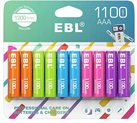 EBL Rechargeable AAA Batteries 10 Pack, 1.2V NiMH Pre-Charged Triple A Battery 1100mAh