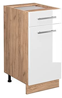 Vicco Küchenunterschrank Fame-Line, Weiß Hochglanz/Goldkraft Eiche, 40 cm ohne Arbeitsplatte