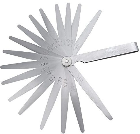 Mesee Spessimetro Misuratore Pieghevole Metrico con 17 Lame, Spessimetro di Misura di Spessore Inossidabile con Dado Regolabile, Strumento Misurazione Spostamento di Valvole Motori Candela (0,02-1mm)
