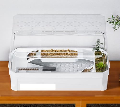 Schildkrötenbecken-Aquarium, Reptilienschildkröten-Lebensraum, Schildkröten-Aalplattform mit Pumpe, einfach zu wechselndes Wasser, See-Reptilien-Aquariumbecken mit Plattformpflanzen, Kunstst