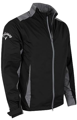 Callaway - Golf Waterproof Jacket for Men, Stormlite II Breathable Full Zip Coat with Stretch, Adjustable Cuffs and Lightweight (Caviar Black)