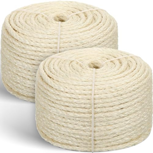 Wowangce 400 Feet Cat Sisal Rope 6mm Cat Tree Rope Twine for Scratching, Repairing, Recovering or DIY Scratcher, for Kitten Shelves Boards Furniture, White