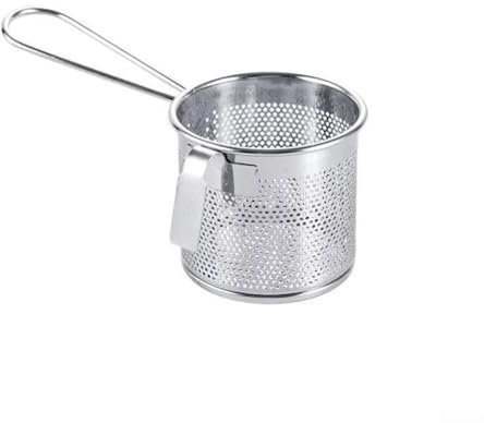 Colador de alimentos, cesta de malla para pasta con asa, colador de pasta de malla de acero inoxidable para pasta de fideos y albóndigas (A)