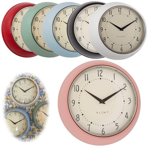 LS-LebenStil Vintage Metall Wanduhr Rose 23cm Küchenuhr Bürouhr Rund Retro Nostalgie ideal im Schlafzimmer Flur Büro Küche Wohnzimmer Esszimmer leise lautlos kein Ticken mit großen Ziffern