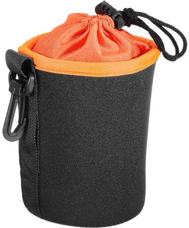 PATIKIL Kameralinsväska, draglinspåse med tjock skyddande neopren, linsfodral för DSLR-kameralins vatten kaffekopp, Svart orange, 3.5 ID x 5.5 H