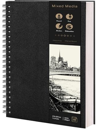 A4 Sketch Books, 200GSM Thick Paper Hardcover Spiral Bound Sketchbook, 40 Sheets/80 Pages Hardback Sketch Pad for Drawing and Sketching Artist Sketchbook