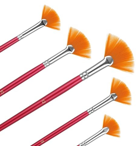 Malen Pinsel Set - 5 Stück Künstlerpinsel, Nylon Fächerpinsel, Acrylfarben Pinselset, Fächerpinsel Aquarell für Acrylfarben, Ölgemälde, Gouache und Landschaftsmalerei (Langer Holzgriff Pinselset)