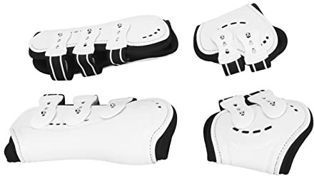 Sehnenschutz Vorne und Hinten, 2 Elastische Gurte, Belüftungslöcher, Sehnenschutz des Pferdes, Weiße Polsterung Zum Reiten (L 45 cm)