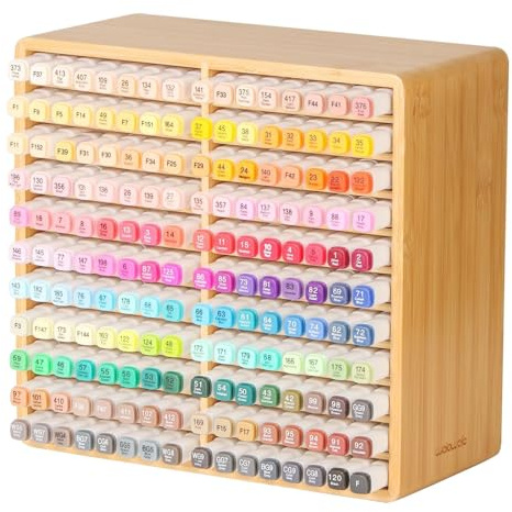 walowalo Marker Organizer, Hold 176 Markers, Bamboo Marker Holder, Christmas Gifts Art Supply Pencil Storage Organizer with 22 Compartments, All-in-One Marker Storage for Home Office Desk Classroom