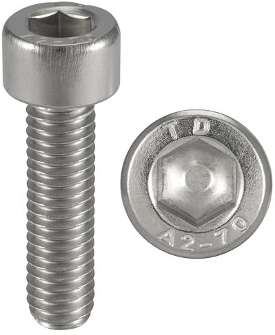 Tornillo de acero inoxidable M2 x 6 mm cabeza cilíndrica BTR Ø 2 x 6 mm | Tornillos M2 x 6 mm CHC de 6 caras huecas (llave allen) | Acero inoxidable A2-70 (V2A/304) | ISO 4762 / DIN 912: lote de 100