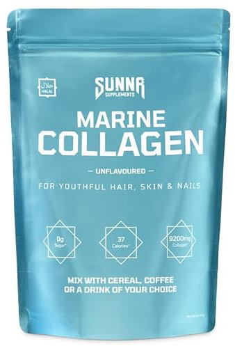 SUNNA SUPPLEMENTS Marine Collagen Powder - Pure Hydrolysed Fish Peptides (Type 1 Collagen) - High Strength for Skin, Hair, Nails, and Joints - Non-GMO & Gluten Free | Unflavoured