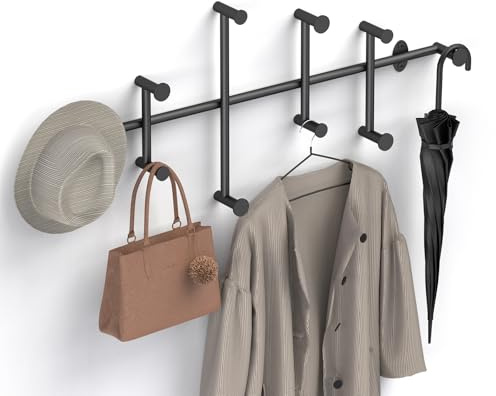 SSNEWOG Large Coat Hooks Wall Mount, Minimalist Black Coat Rack Wall Mount, 31'' Long Heavy Duty Coat Rack Wall Mounted with 10 Hook for Room Entryway, Bedroom, Cloakroom, Hallway