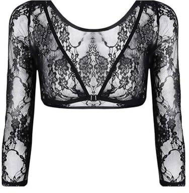 EMOTTOS Women Lace Shrug Top, Open Front V Neck Cropped Top, Sheer Mesh Lace Bolero Shrug with Hook-Eye Closure, Embroidered Floral Wedding Bolero Going Out Party for Dress, Black, L