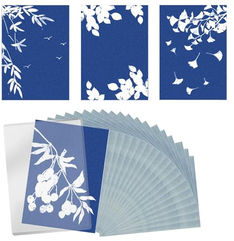 CLKE Kit d'impression solaire 32 pièces, papier d'impression cyanotype A6, papier d'art solaire haute sensibilité, papier d'impression nature, papier d'impression solaire avec outil acrylique pour
