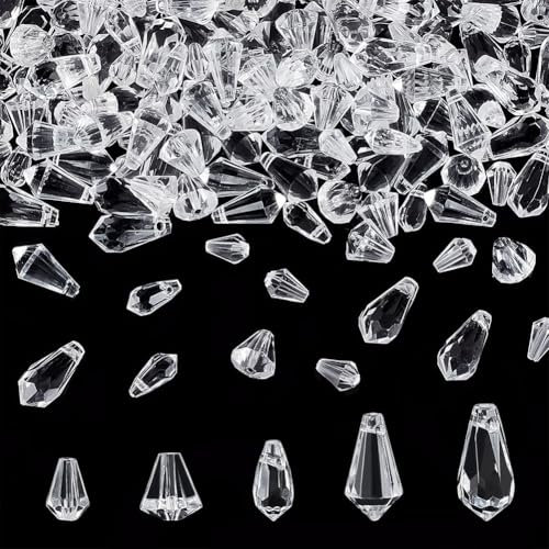 AHANDMAKER Lot de 250 perles à facettes en cristal transparent en forme de larme - 5 styles - Perles en cristal en forme de goutte pour lustre, fabrication de bijoux, boucles d'oreilles, colliers et