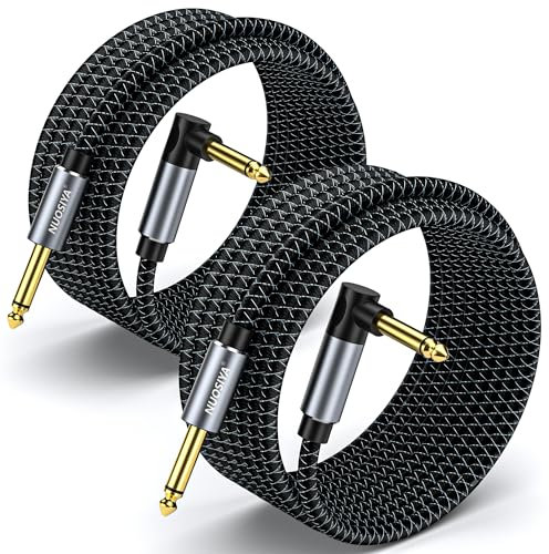NUOSIYA Guitar Cable 1M 2Pack,6.35 mm (1/4) TS Mono Jack Unbalanced Right Angle Long Instrument Cables, for Electric Guitar, Bass, Keyboard, Electric Mandolin