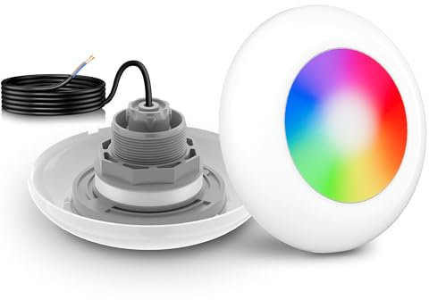 LyLmLe Proiettore Piscina LED con Filettatura Esterna 2, 15W Luce Piscina RGB Multicolore Controllo Sincrono, Ø190mm, 12V AC Subacquee Luce per Piscinas Fuori Terra in Acciaio, Senza Unità Controllo