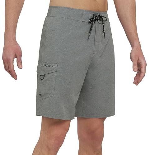 Quiksilver Men's Swimwear Regular Fit Fixed Waist UPF 50 Quick Dry 20 Inch Board Shorts, Light Grey Heather, 36