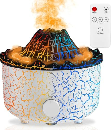 Wandefol Humidificateur effet volcan diffuseur, deux modes de pulvérisation, grand réservoir d'eau de 560 ml, protection contre les coupures de courant, plusieurs modes d'éclairage, avec minuterie