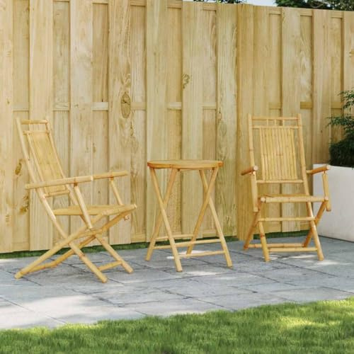 Set di 3 bistrò in bambù, pieghevole, per giardino, balcone, terrazza, resistente alle intemperie, stabile, 1 tavolo, 2 sedie, in legno naturale, robusto, salvaspazio, mobili da esterno