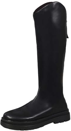 Generisch 2026 Botas de plataforma con suela gruesa de media pantorrilla, botines de equitación de moda con cordones con cremallera lateral para uso diario al aire libre, Negro , 36 EU
