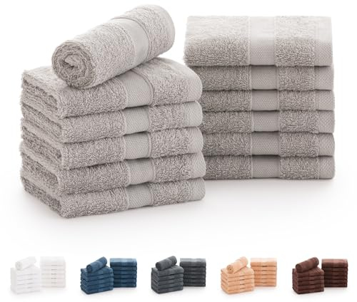 Todocama - Juego de 12 Toallas de Mano (30x30 cm) 100% Algodón Suave y Absorbente, 550 gsm Premium, (Gris Claro)