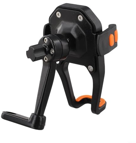 Soporte de aluminio para teléfono de bicicleta sostiene de forma segura dispositivos con bloqueo de resorte y rotación de 360 grados para navegación (modelo de base de espejo negro)